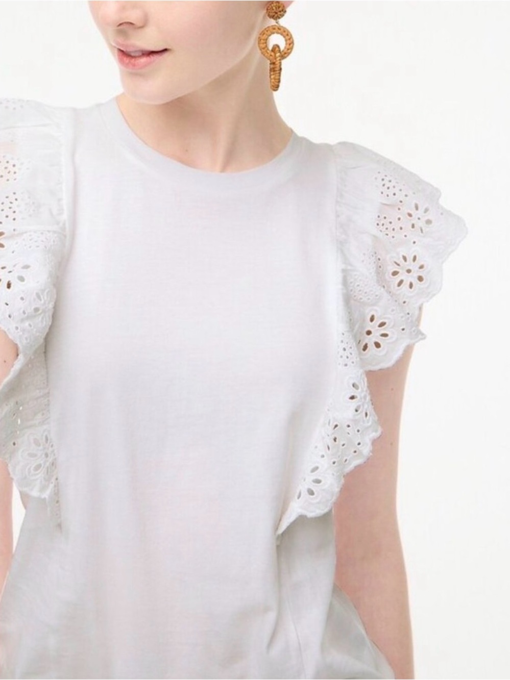 J.Crew White Ruffle Sleeved Eyelet Top Size Small